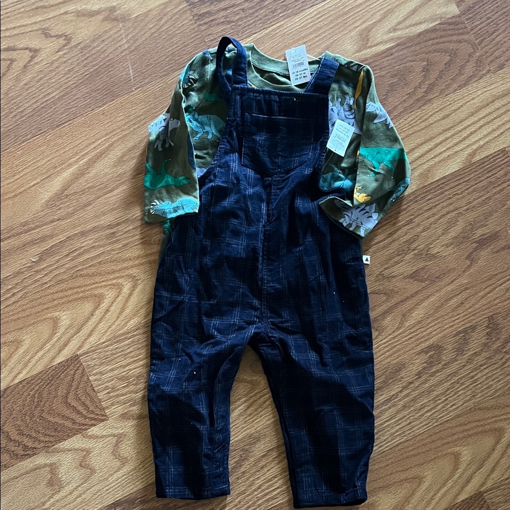 Baby gapNavy Plaid Overalls and top